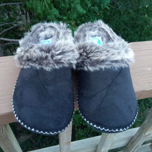 Floopi fuzzy hard sole black slippers sz S 5-6 - Picture 4 of 11